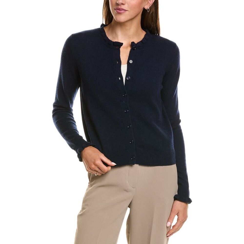 Sofiacashmere Womens  Ruffle Cashmere-Blend Cardigan, Navy